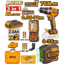 COMBO INGCO 20V TALADRO 76NM + NIVEL LASER + MEDIDOR DISTANCIA