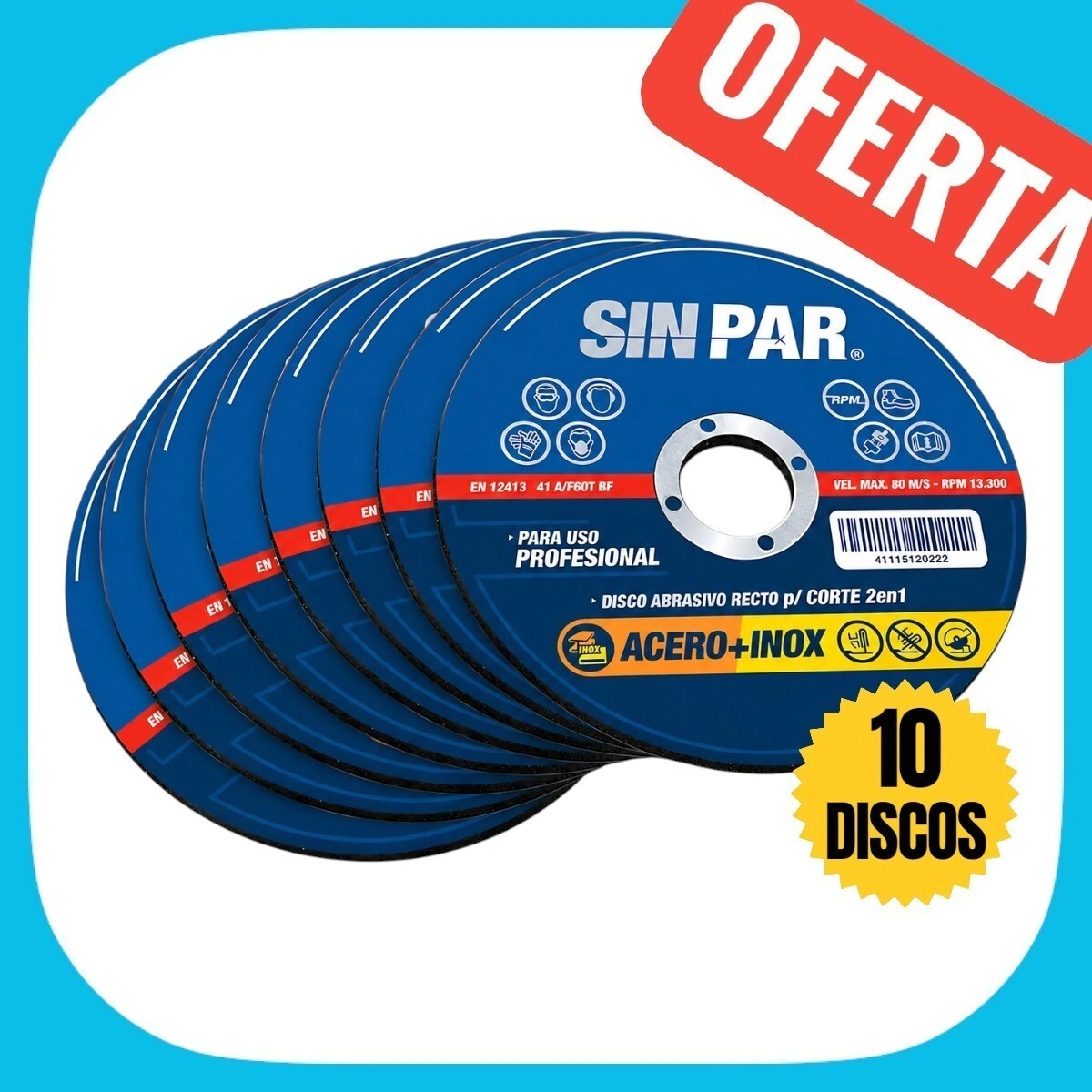 DISCO DE CORTE 115 MM. (4.1/2)  X 10 UNIDADES