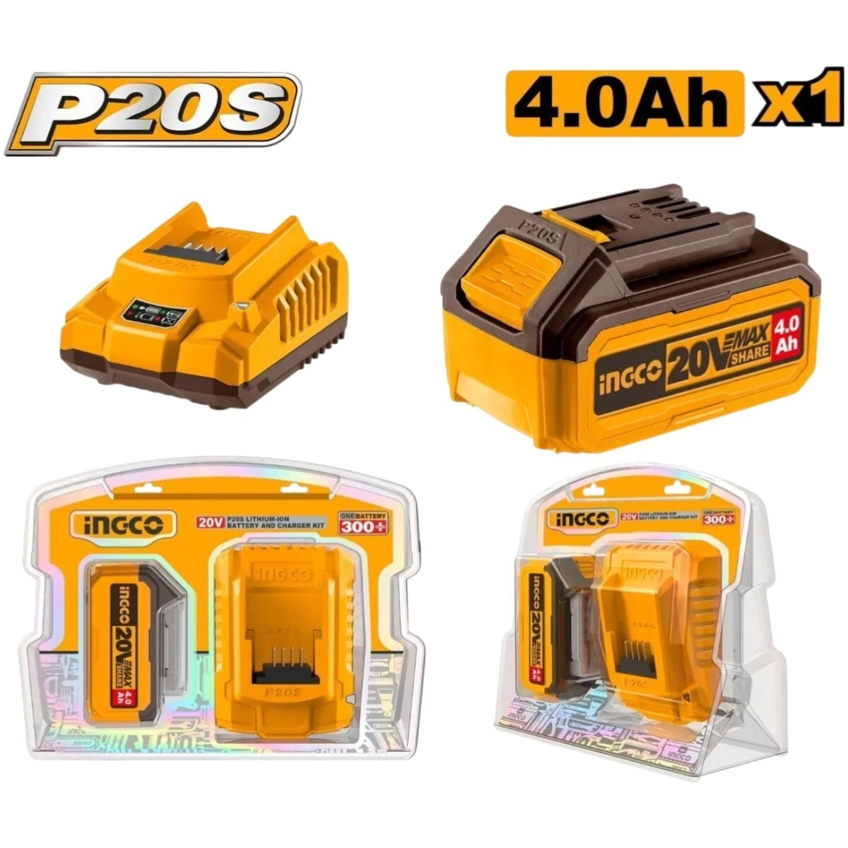 KIT BATERIA 4.0AH + CARGADOR 2A. INGCO 20V.
