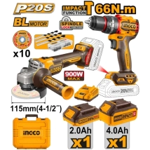 COMBO INGCO 20V TALADRO 66NM + AMOLADORA